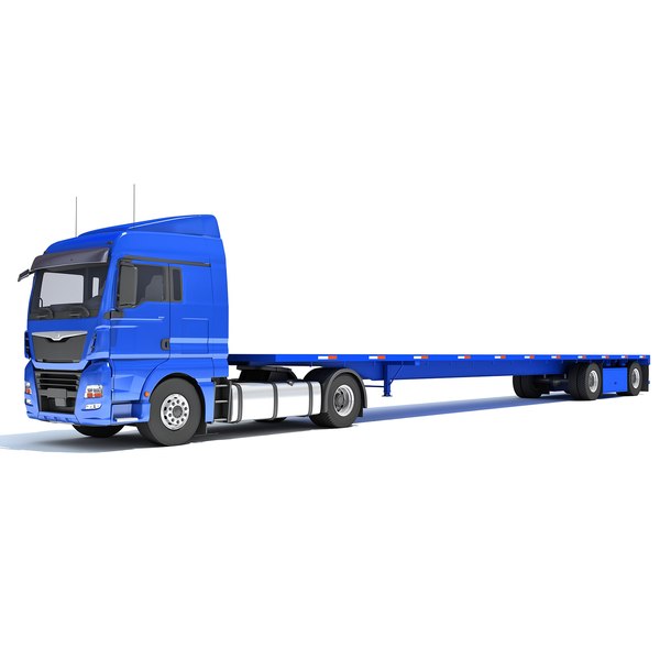 3D Freightliner Truck with Flatbed Trailer