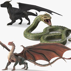 Mythical Dragons Realistic Rigged for Cinema 4D Collection
