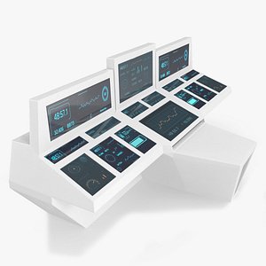 3D Futuristic Control Station For Two Operators White model