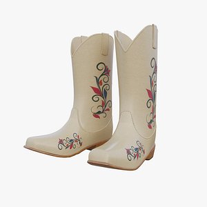 3D White Cowboy Boots model