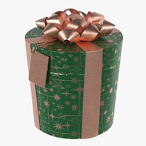 Gift Box Cylinder Label Green 3D