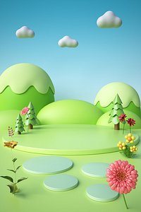 3D C4D cartoon green field