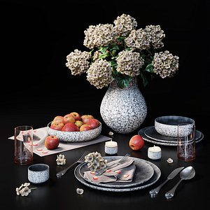 Gray Tableware and Beige Hydrangea model