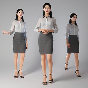 Asian Woman Waitress Standing 002 3D