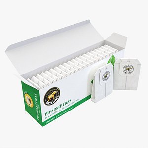 3D Peppermint Tea Paper Box Opened With Tea Bags