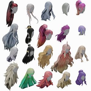 20 STYLIZED FEMALE HAIR MODELS PACK 7 - LOW POLY 3D model