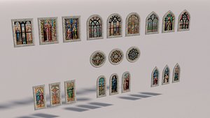 7 types of church stained glass windows 3D model