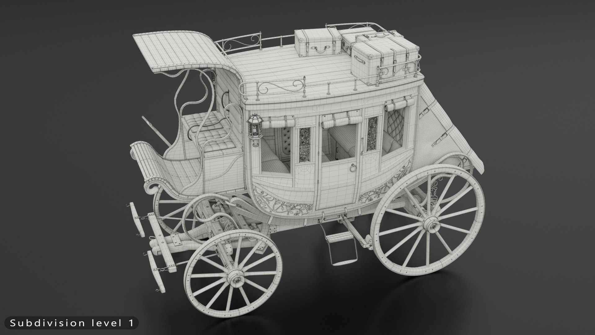 Stage coach carriage 3D model https://p.turbosquid.com/ts-thumb/G9/XhR8w2/Y1/wireframes_lv1_02/jpg/1712841970/1920x1080/fit_q87/4a1e2271f257a6dcf61f229e1e2a05d4aec8f711/wireframes_lv1_02.jpg