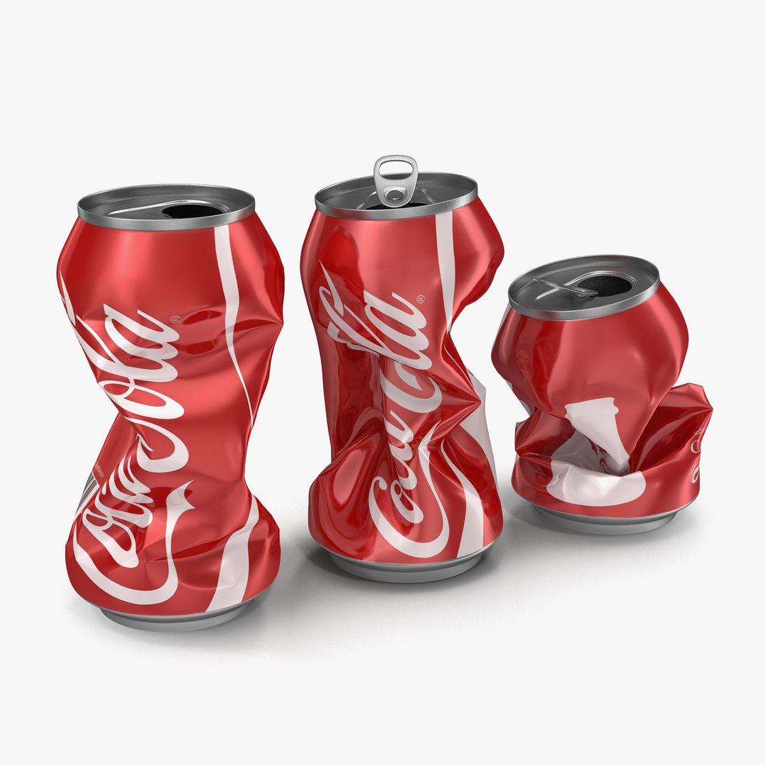Crushed Soda Cans Set Coca Cola 3D model preview