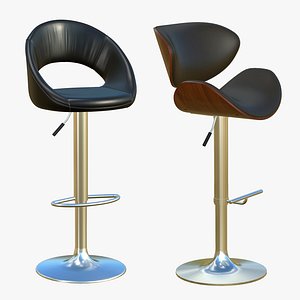Bar Stool With Back Wood 3D