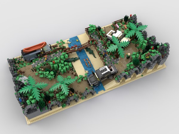 modelo 3d Escena de río y arroyo con plantas del bosque y juguetes Lego ...