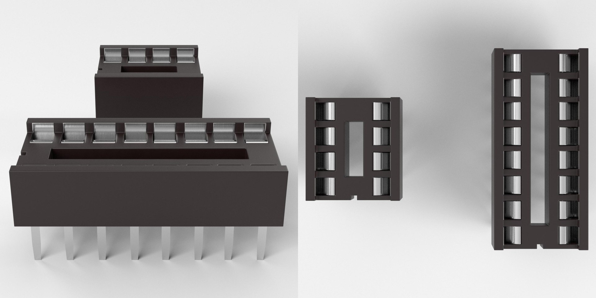 3D model IC DIP sockets https://p.turbosquid.com/ts-thumb/GA/60EOPC/Gy/tsicdipsockets04/jpg/1656536628/1920x1080/fit_q87/6dba8350919158e175d7644826719659d8b4ccc0/tsicdipsockets04.jpg