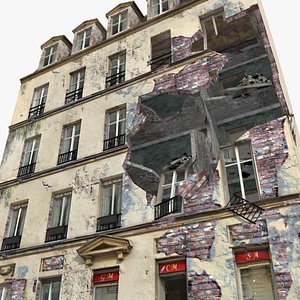 photorealistic ruined house 3d model