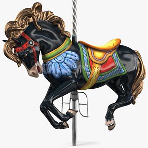 carousel galloping horse black 3D model