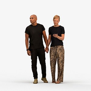 3D 00355Sophie015 - Adult Caucasian individuals walking together in public space with smartphone