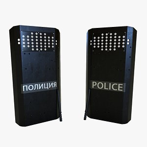 Police Shield With Baton 3D