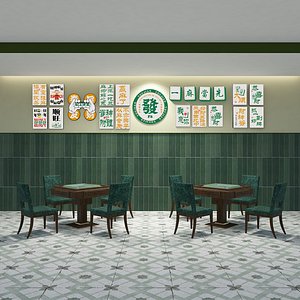 3D model Retro Hong Kong style Chess and Card Room Mahjong Hall Mahjong Table and Chair Combination