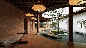 Traditional Garden House with a Zen-Inspired Tranquil Space - MAX FBX OBJ SKP Simlab Collada Blender 3D