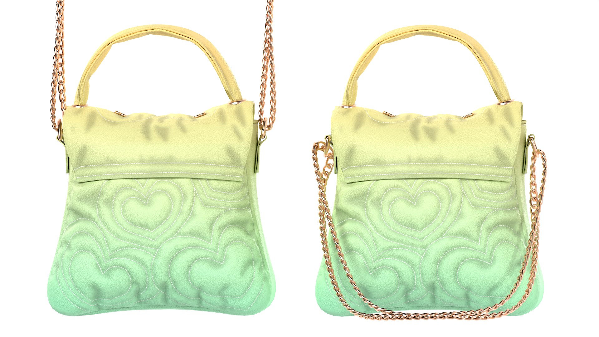 Lovely Heart Embellished Handbag Green Pastel 3D Model - TurboSquid 2517995