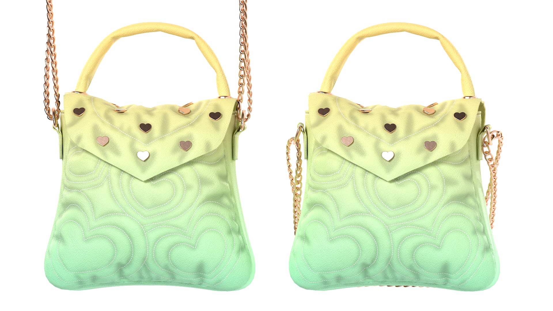 Lovely Heart Embellished Handbag Green Pastel 3D Model - TurboSquid 2517995