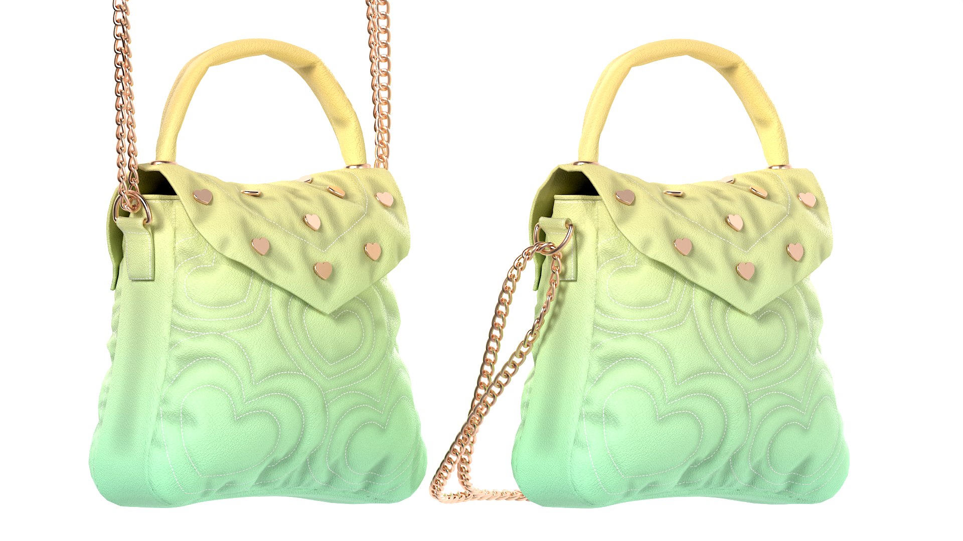 Lovely Heart Embellished Handbag Green Pastel 3D Model - TurboSquid 2517995