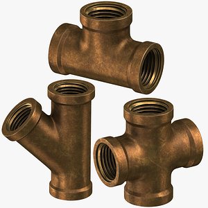3D model vintage brass pipes 4