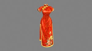 3D Cartoon red cheongsam - traditional Chinese garments