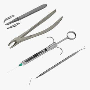 dentist tools scalpel syringe 3D model