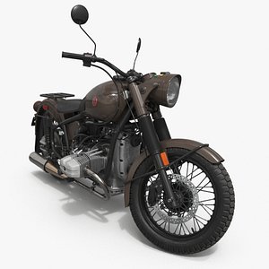Brown Motorcycle Ural M70 Rigged 3D model