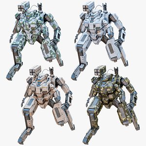 Rigged Sci-Fi Combat Mech Exoskeleton With 4 Skins PBR Package 3D model