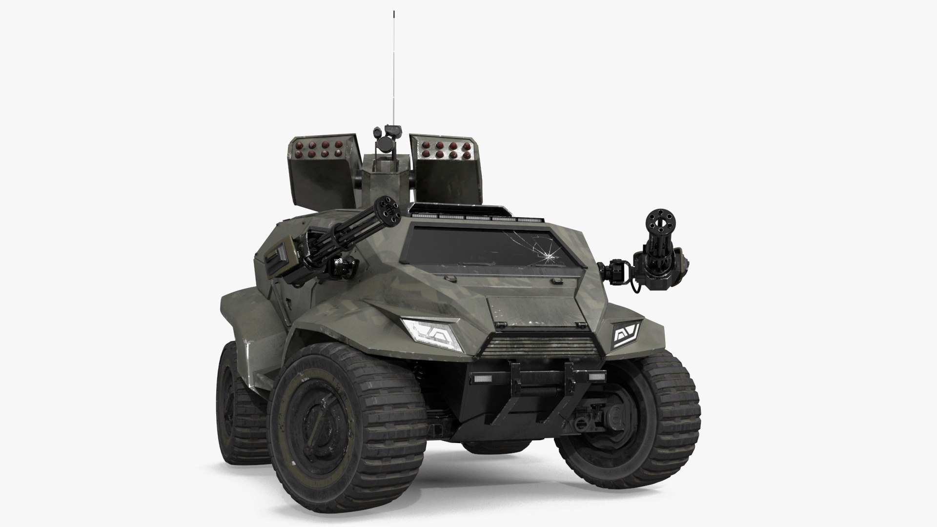 Worn Fantastic Military Vehicle Khaki Rigged 3D model preview