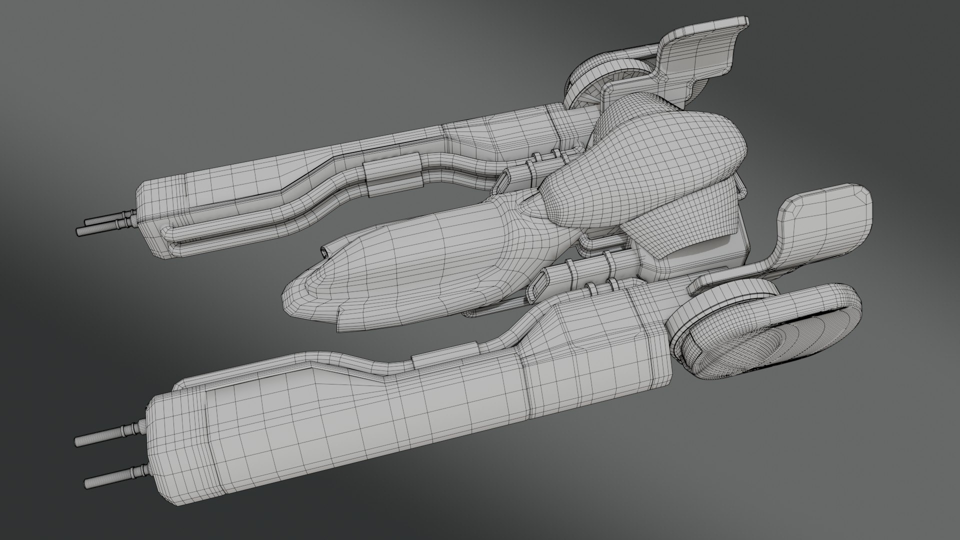 Sci-Fi Fighter Jet - Low poly - Game Ready 3D model https://p.turbosquid.com/ts-thumb/GB/ta7Sfc/Td/wire_0014/jpg/1765971847/1920x1080/fit_q87/e7c0ed30b4370aa6c97ebffbe25ecb17ba79ddca/wire_0014.jpg