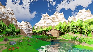 House Near Mountain Scene