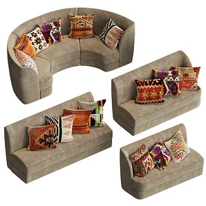 Modular sofas for cafe, restaurant and 24 pillow textures