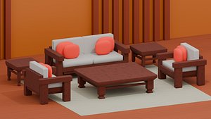 3D Modern Sofa and Table Set Chinese Style model