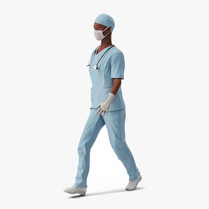Female Nurse with Stethoscope and Surgical Mask Rigged for Cinema 4D 3D model