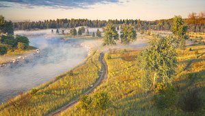 Assembled scene "Morning on the river"