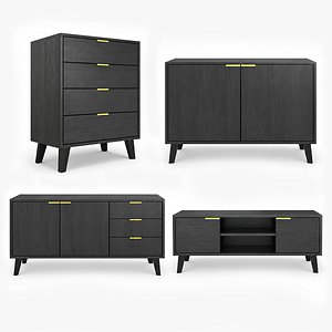 Modern Black Wooden Furniture Collection 4 3D Models Bundle