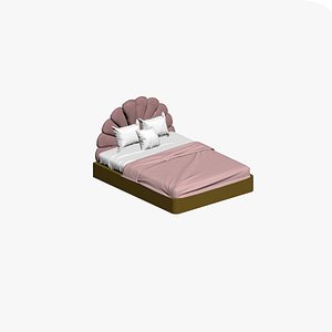 Modern Luxury Upholstered Bed with Decorative Fan Headboard 3D Model 3D model