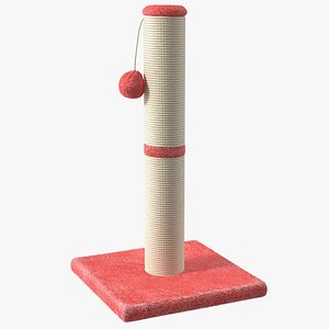 Sisal Rope Cat Scratching Post with Ball Red 3D model