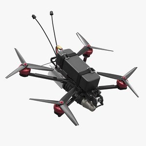 3D Kamikaze FPV Attack Drone with Rocket Grey Rigged for Cinema 4D