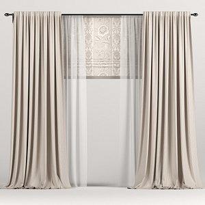 3D model curtains roman brown