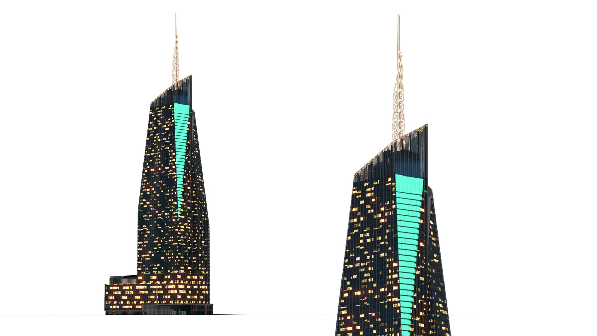 Bank of America Tower Night Lights On 3D model preview