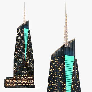 3D Bank of America Tower Night Lights On
