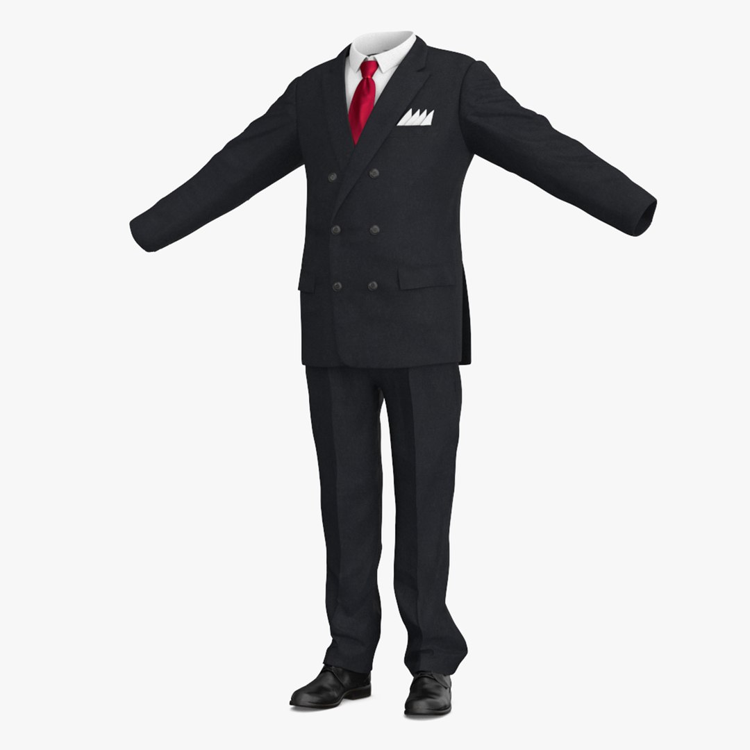 Black Suit Red Tie and White Shirt 3D model preview