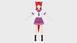 ANIME GIRL STUDENT CAT RED RIGGED T POSE SHAPE KEYS