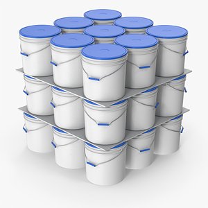 3D Stack Of Plastic Paint Buckets