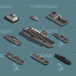 3D Low Poly Military Boats Isometric Icon