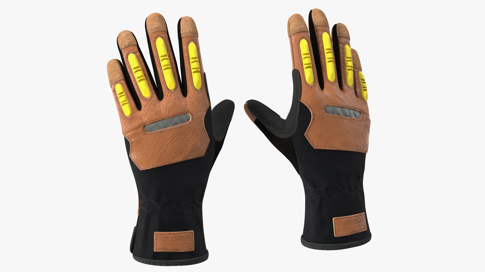 Safety Leather Neoprene Gloves with Knuckle Guards 3D model preview