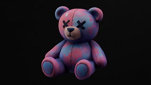 Stylized Old Patchy Colorful Sad Teddy Bear with X Eyes 3D model